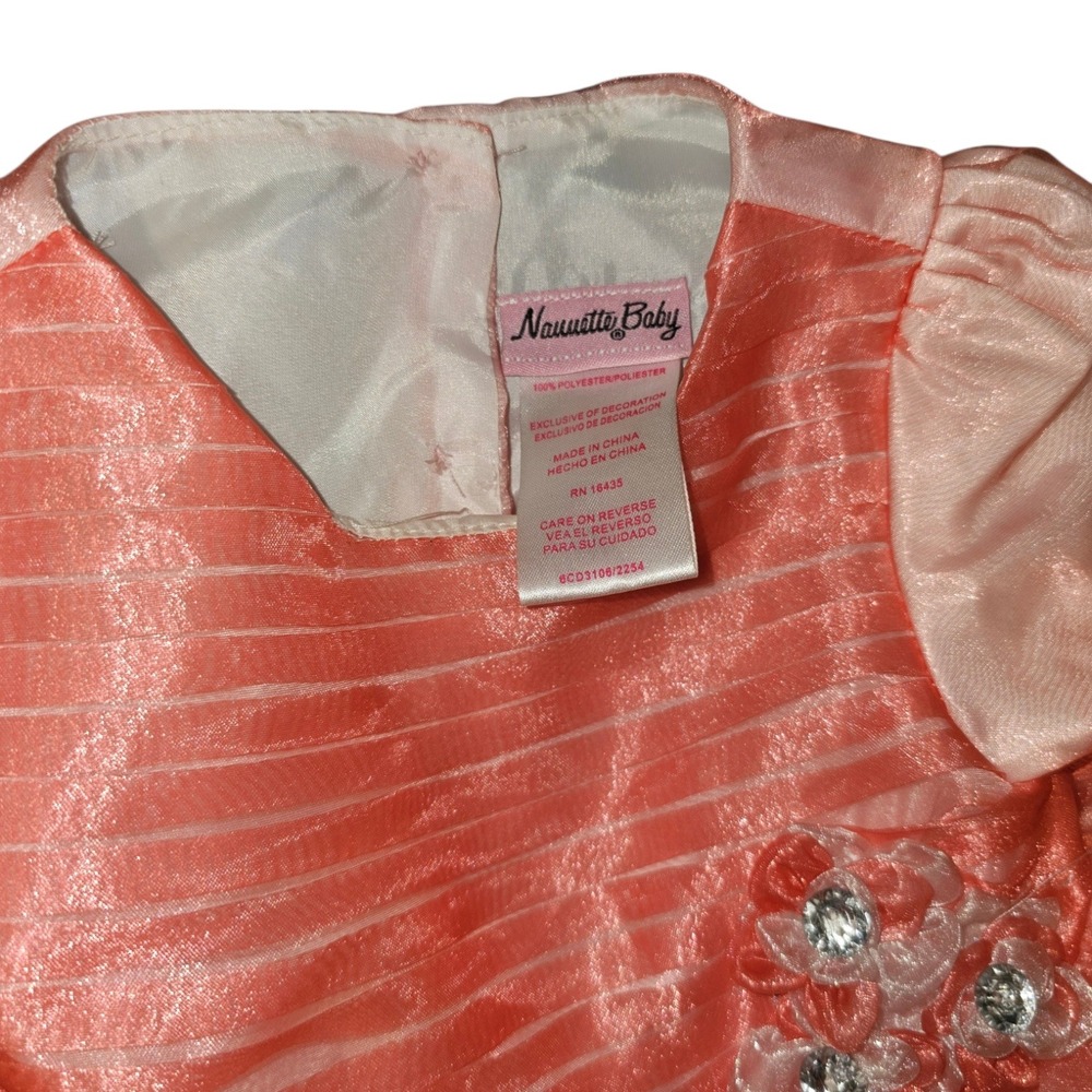Party Dress Baby Girl 12M Coral Pink Peach Organza Layered Floral Applique - Picture 4 of 7